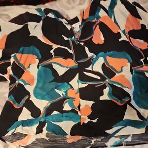 Nine West Black, Teal, Coral, Cream Abstract Print Tunic